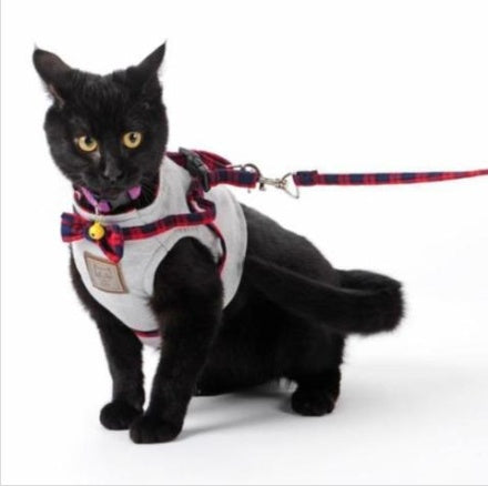 HKM-352211 Kitty Cat Harness with Leash - Comfortable Knitted Fabric & Cotton Cloth - Multiple Sizes Available