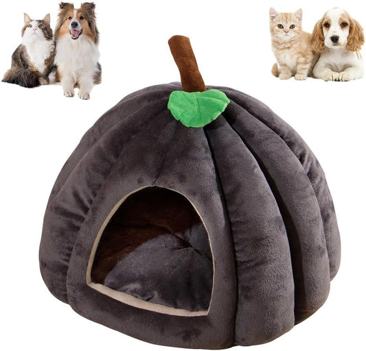 HKM-417043 Cozy Pumpkin-Shaped Cat Cave Bed for Indoor Cats and Small Dogs - Warm, Plush, and Removable Washing Mat
