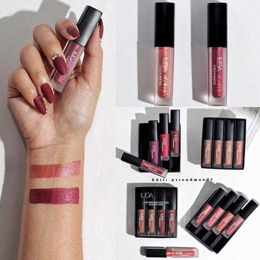 HKM-841939 Mini Lip Glaze Set - 4 Vibrant Shades with Vitamin Enrichment for All Skin Types