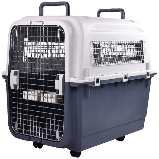 HKM-350355 Durable Plastic Dog Kennel with Rolling Wheels, Airline Approved, Multiple Sizes Available