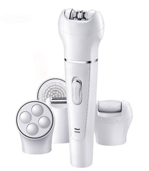 HKM-137875 5-in-1 Multi-Functional Portable Face and Body Electric Massager and Skin Care Scrubber with Latex Brush Heads