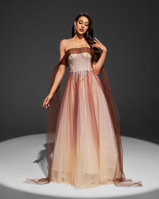 HKM-233171 Elegant Brown Evening Gown for Women - Style EZ25017