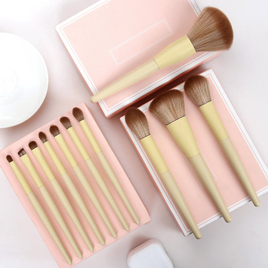 HKM-804563 11-Piece Yellow Makeup Brush Set with Nylon Bristles and Long Handles