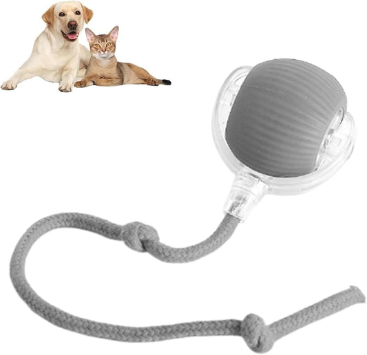 HKM-019411 Interactive 360 Smart Rolling Ball Toy for Dogs and Cats, Engaging Automatic Pet Toy with Rope, Compact Size 6.5cm