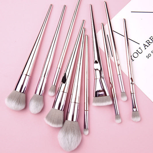 HKM-627411 10-Piece Fingerprint Makeup Brush Set with Long Plastic Handles and Soft Synthetic Bristles