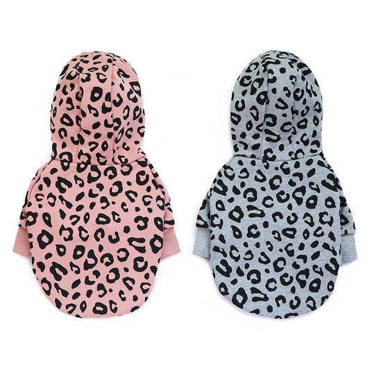 HKM-643539 Leopard Print Hooded Dog Sweatshirt in Gray and Pink - Stylish and Comfortable Outwear