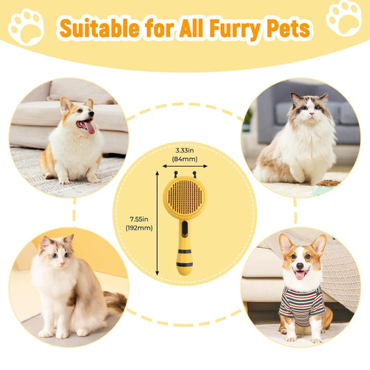 HKM-889043 Self-Cleaning Bee-Shaped Grooming Brush for Cats and Dogs - One-Click Hair Removal Tool, Suitable for All Coat Types