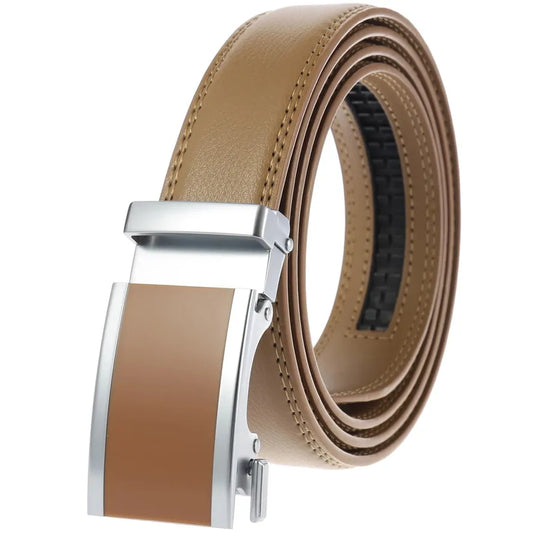 HKM-067347 Genuine Leather Men's Automatic Buckle Belt with Unique Design