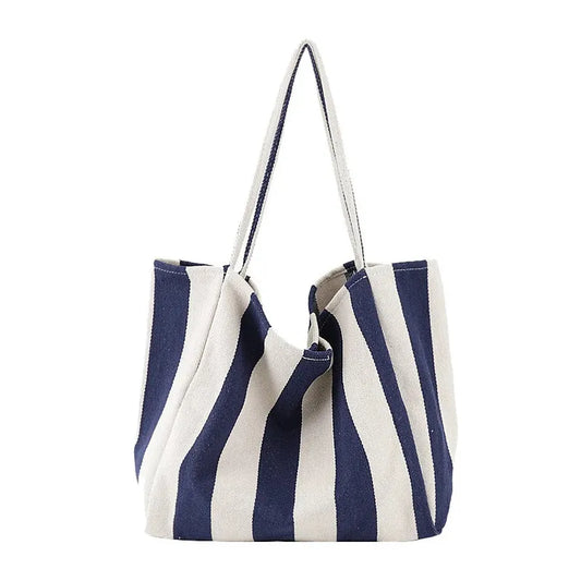 KTX-021267 Women's Striped Tote Bag – Casual Korean Handbag for Shopping and Everyday Use
