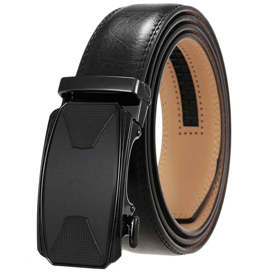HKM-086611 Automatic Buckle Leather Belt with Simple Alloy Buckle for Men