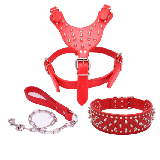 HKM-831379 Three-Piece Dog Safety Harness Set with Collar, Chest Strap, and Leash