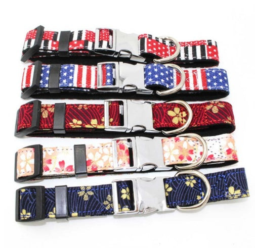 HKM-004947 Adjustable Metal Quick-Release Buckle Fabric Collar for Small and Medium Dogs in Various Colors