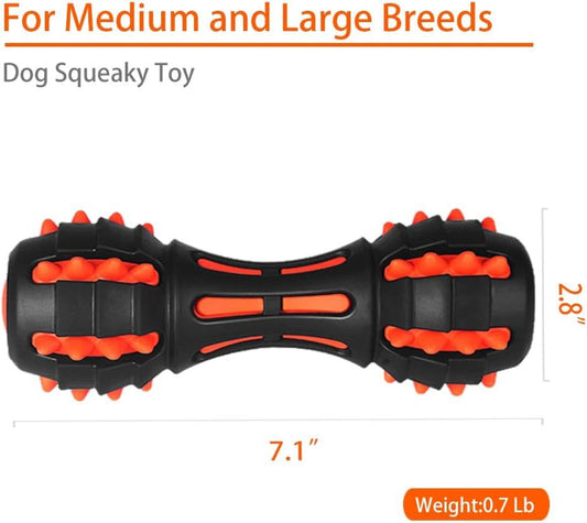 HKM-725651 Durable Dumbbell Dog Chew Toy for Medium to Large Breeds - Indestructible Squeaky Rubber for Aggressive Chewers