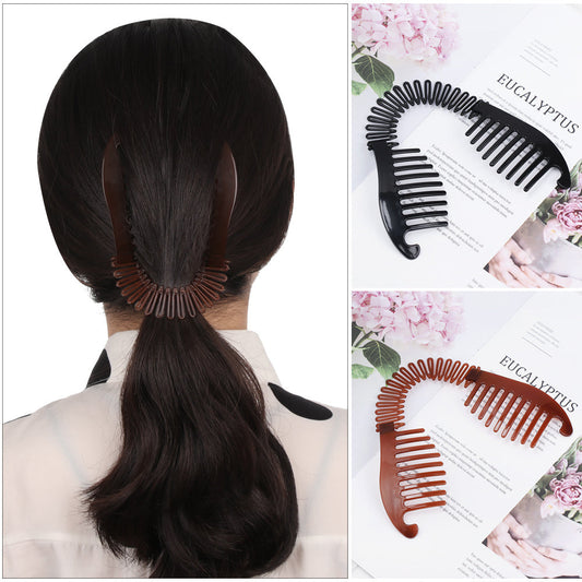 HKM-263827 Large Retro Flower Hair Claws - Adjustable Fish Shape Banana Clip Hairpin in Black and Brown