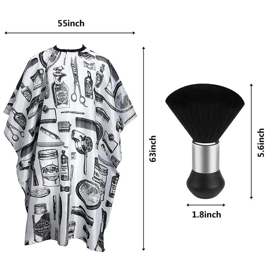 HKM-321299 Professional Hair Cutting Cape with Floral Design and Neck Duster Brush for Salon Use