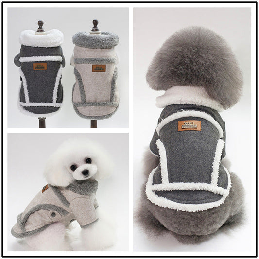 HKM-780691 Fleece-Lined Personalized Dog Clothes for Ultimate Warmth - Available in Beige, Black, Gray and Multiple Sizes