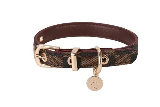 HKM-210771 Vintage Floral Pattern PU Leather Pet Collar for Dogs, Adjustable Sizes M & L