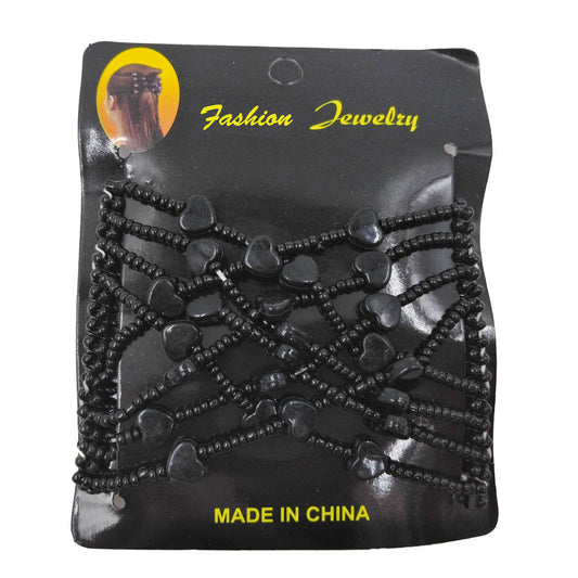 HKM-298899 Korean Steel Wire Hair Comb with Heart Bead Design - Available in Multiple Colors