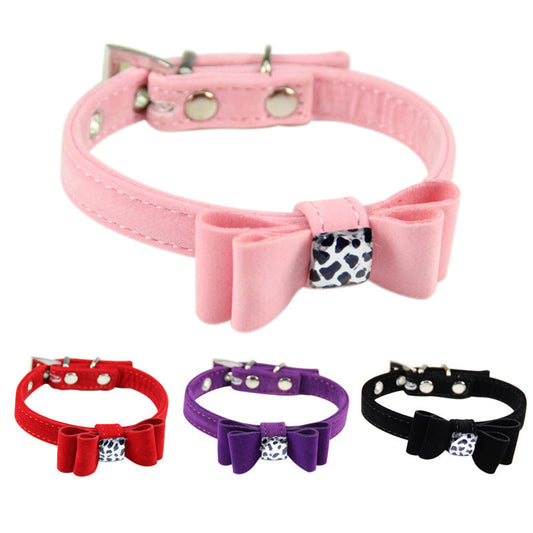 HKM-321107 Fashionable Flannelette Dog Collar with Bow Tie in Red, Pink, and Purple - Adjustable Sizes S & M