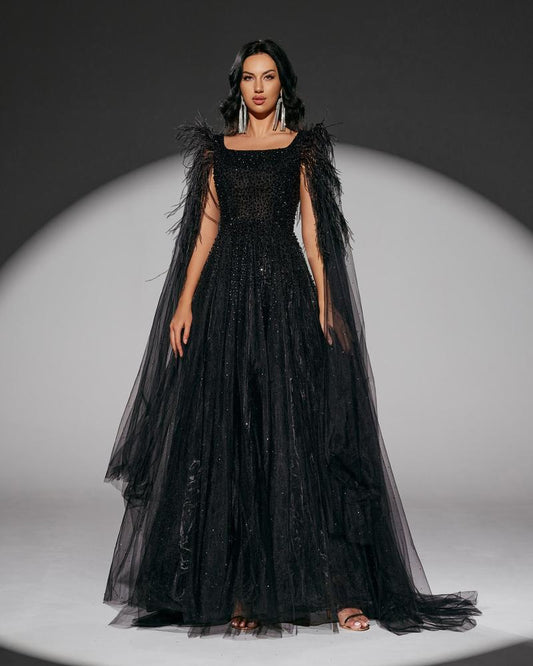 HKM-397011 Elegant Black Evening Dress - Model EZ25013 for Women’s Special Occasions