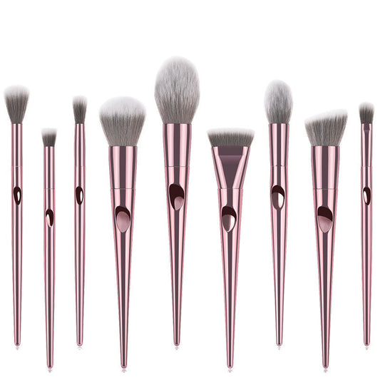 HKM-657683 10-Piece Long Rod Nylon Makeup Brush Set with PU Handle