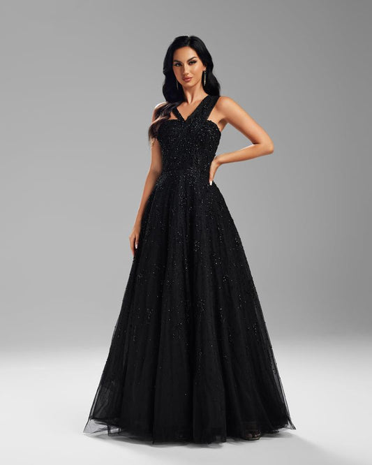 HKM-659155 Elegant Black Evening Dress - Timeless Style and Sophisticated Fit