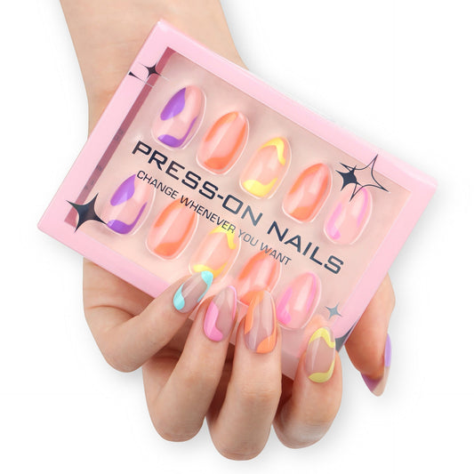 HKM-251219 Colorful Short Almond Nail Set for Women - GD27