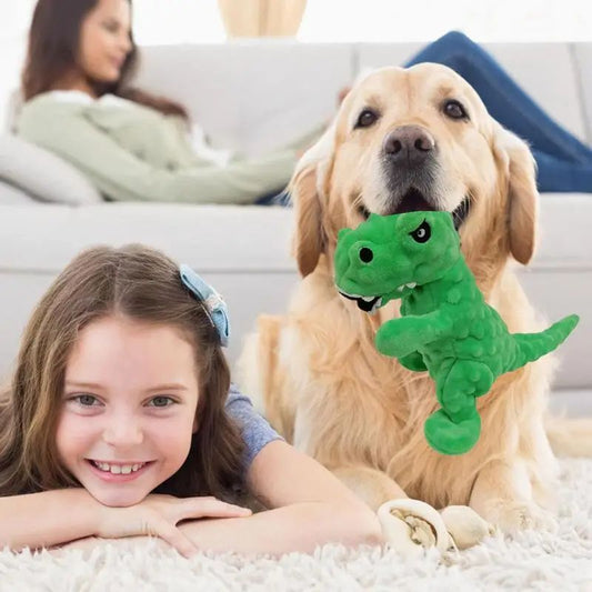 HKM-415763 Interactive Plush Dinosaur Squeaky Dog Toy for Chewing and Training - Fun Grunting Sounds for Small to Large Dogs