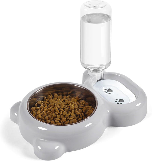 HKM-709843 Pet Food and Water Bowl Set with Automatic Water Dispenser and Stainless Steel Bowl for Cats and Small Dogs