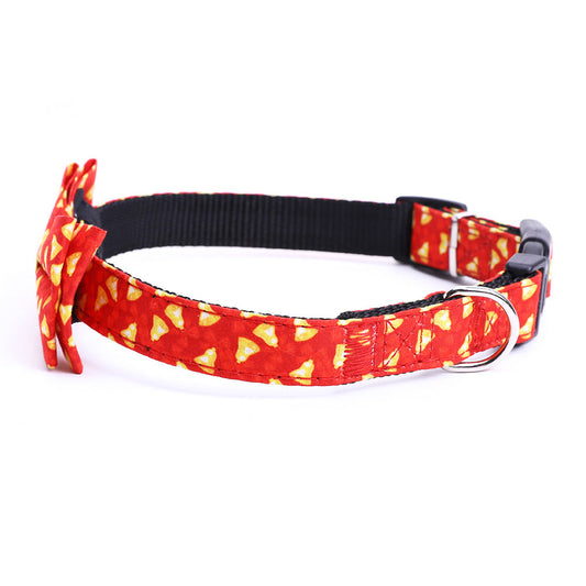 HKM-869267 Christmas-Themed Dog Bow Collar for Medium and Large Pets, Red and Green with Bell, Polyester, All Seasons