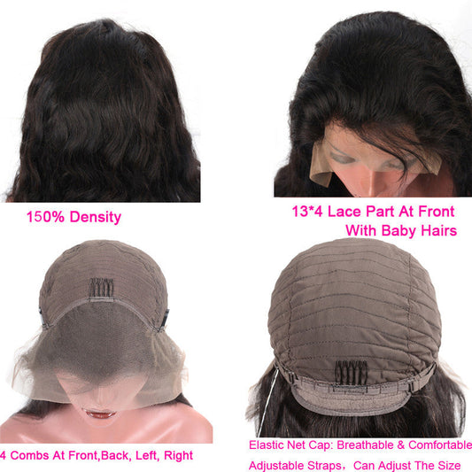 HKM-674003 Natural Color 13x4 Lace Front Human Hair Wig - Hand-Woven, Dyeable, Versatile Bang Styles