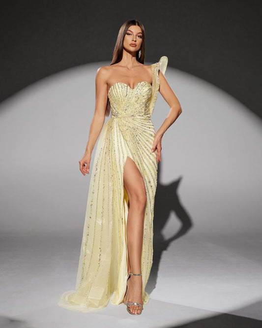 HKM-317971 Elegant Yellow Evening Gown for Women - Style EZ25115