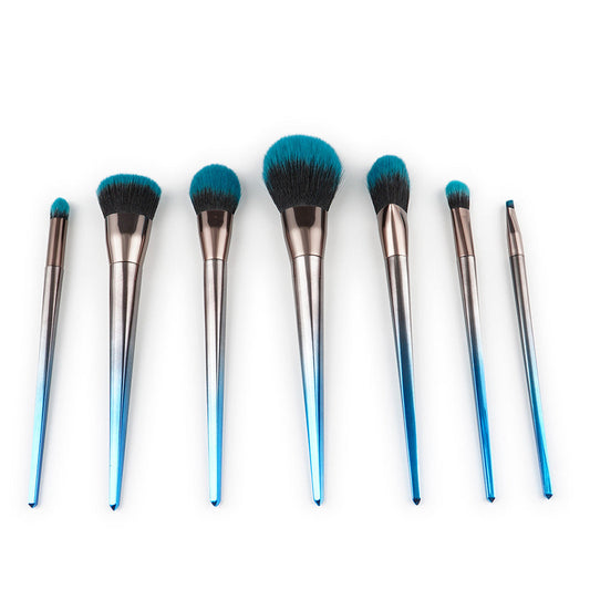 HKM-672339 Gradient Blue and Black Diamond Makeup Brush Set - 7 Piece Collection