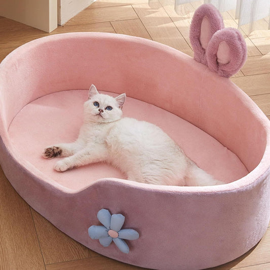 HKM-016595 Cozy Pink Rabbit Ear Dog and Cat Bed with Removable, Washable Cover for Small to Medium Breeds