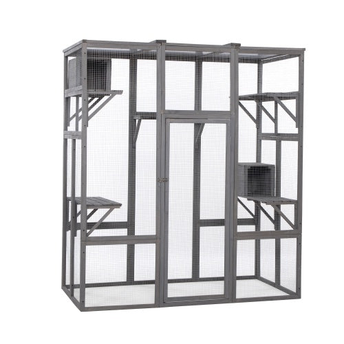 HKM-202323 Oversized Grey Cat Cage with Sun Roof and Multiple Levels for Outdoor Use