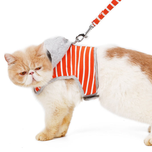HKM-991763 Cat Hooded Vest Chest Harness for Walking - 2 Sizes, 2 Colors, Cotton & Oxford Material