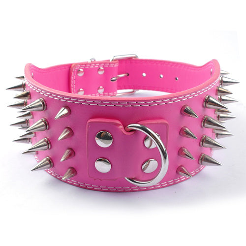 HKM-053523 Crocodile Pattern PU Leather Dog Collar with Adjustable Spikes, 7.5 cm Wide
