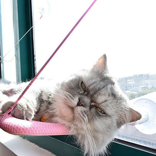 HKM-056595 Hanging Cat Hammock with Suction Cups - Breathable Cloth Design, Easy to Install, Removable & Washable, Supports Up to 46.8 kg