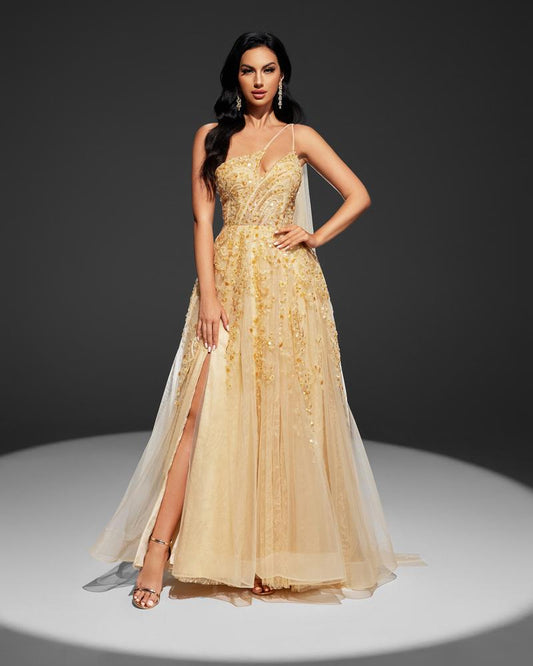 HKM-085139 Elegant Yellow Evening Gown for Women - Model EZ25003