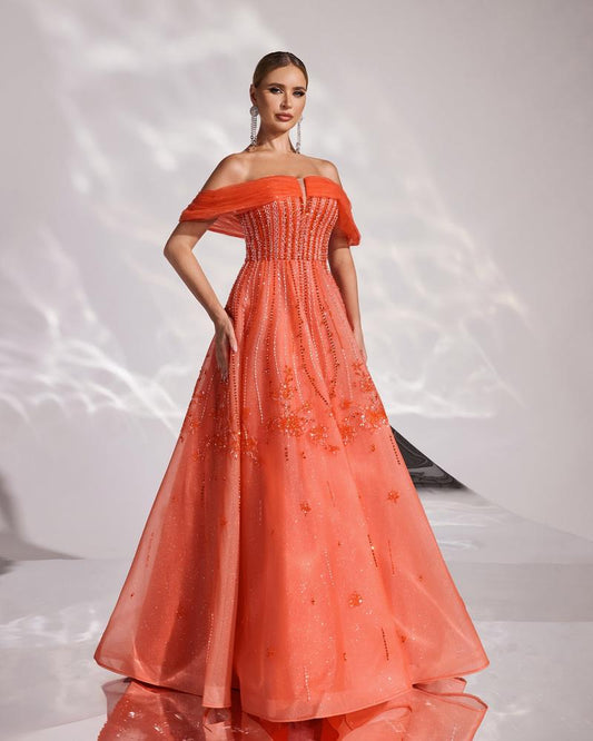 HKM-073939 Elegant Orange Evening Dress for Women - Style EZ25167