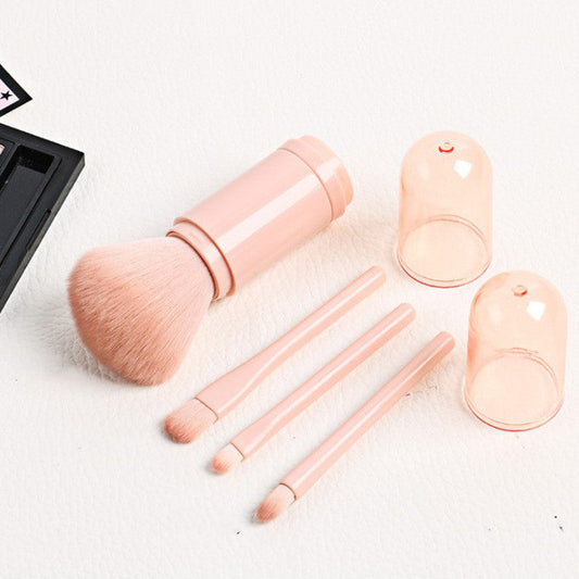 HKM-559379 4-in-1 Retractable Makeup Brush Set - Portable Plastic Handle with Man-Made Fiber Brushes