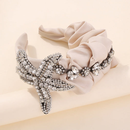 HKM-847891 Exaggerated Starfish Headband with Imitation Diamonds and Claw Chain in Multiple Colors