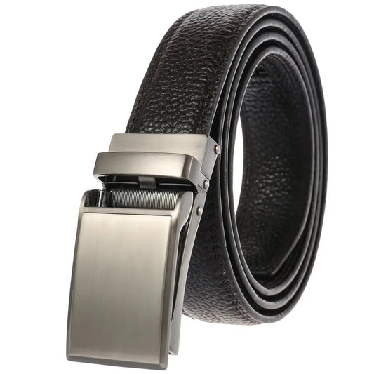 HKM-921619 Automatic Buckle Genuine Leather Belt - Black, Model LY33-1766-5