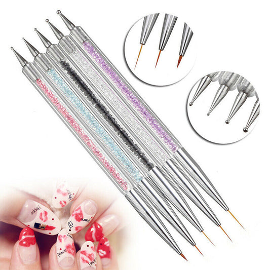 HKM-118995 5-Piece Nylon Brush Set for Nail Art - Double Head Point Drill & Line Drawing