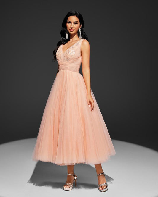 HKM-364243 Elegant Orange Evening Dress with Timeless Design and Flattering Fit