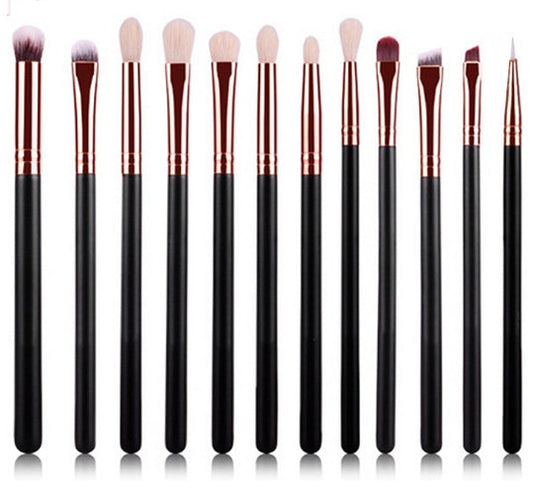 HKM-411347 Rose Gold 12-Piece Makeup Brush Set with Wooden Handles and Nylon Bristles