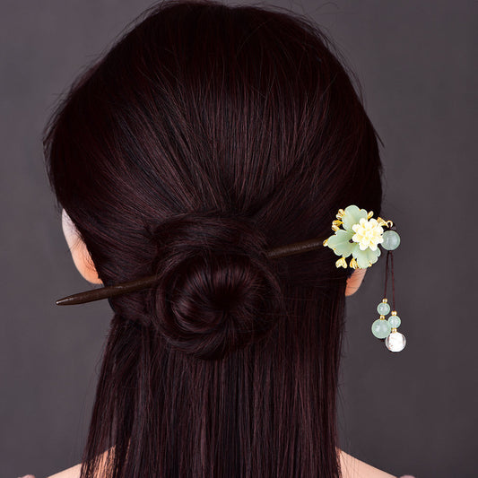 HKM-275027 Ancient-Style Qipao Glass Flower Hairpin for Elegant Occasions