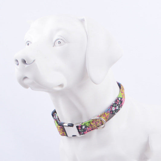 HKM-503379 Ethnic Style Half Metal Dog Collar - Adjustable Cloth Pet Collar with Multiple Size Options