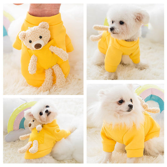 HKM-227091 Cute Yellow Bear Style Two-Legged Sweater for Pets ¨C Soft and Breathable Milk Silk Fabric