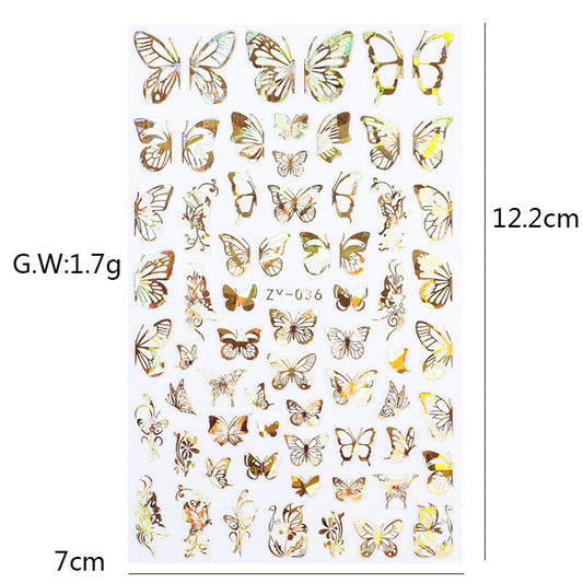 HKM-006035 Butterfly Nail Stickers in Gold and Silver Laser Finish